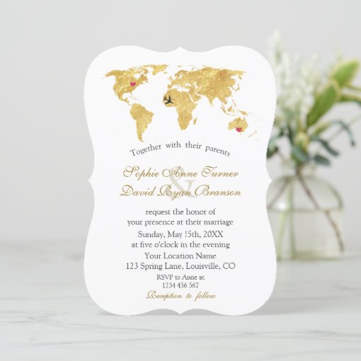 Elegant Gold World Map Destination Wedding Invitation | Zazzle