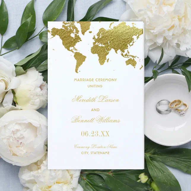 Elegant Gold World Map Wedding Ceremony Programs | Zazzle