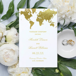 Elegant Gold World Map Wedding Programs