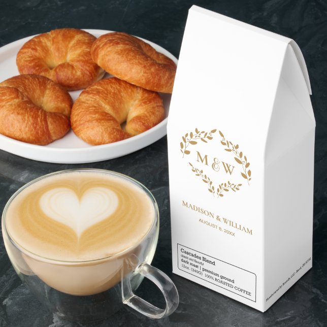 Elegant Gold wreath Couple Monogram Wedding Custom Roasted Coffee (Breakfast)