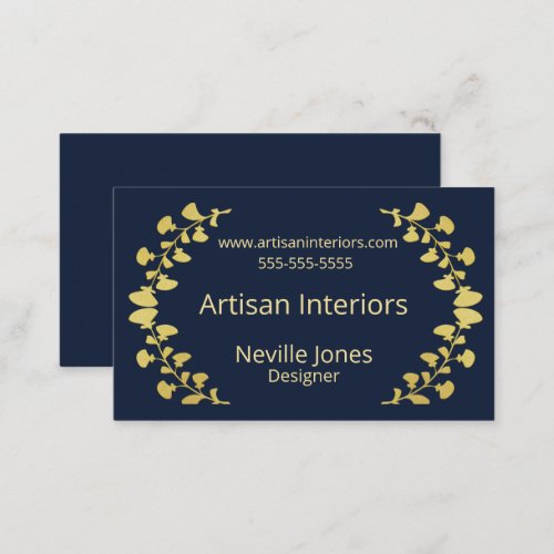 Elegant Gold Wreath Interior Design Business Card