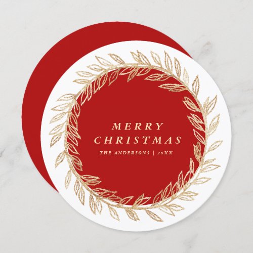 Elegant Gold Wreath Merry Christmas Custom Message Holiday Card