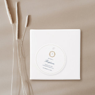 Elegant Gold Wreath Navy Cross Baptism Christening Favor Tags