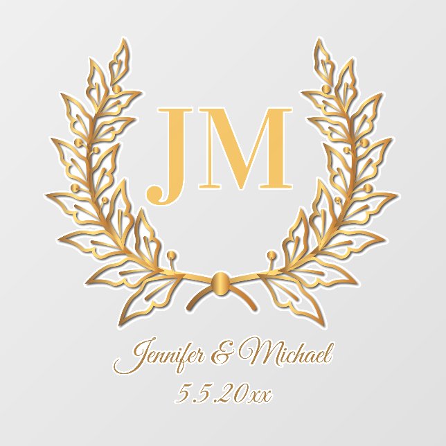 elegant gold wreath personalized monogram wedding  floor decals (Front)