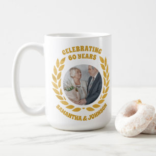Elegant Gold Wreath Photo 60th Wedding Anniversary Coffee Mug