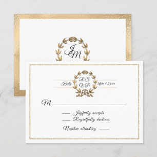 Elegant Gold Wreath White Script Calligraphy RSVP Card