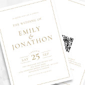 Elegant Gold Writing Line Border QR Code Wedding Invitation | Zazzle