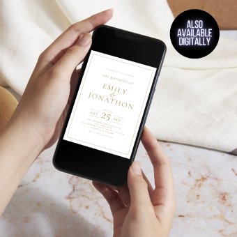 Elegant Gold Writing Line Border QR Code Wedding Invitation | Zazzle