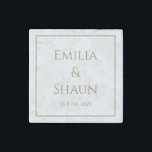 Elegant Gold Writing Marble Magnet Wedding Favor<br><div class="desc">This elegant marble wedding magnet with gold writing is a thoughtful wedding favor for your guests or for the parents of the bride, bridesmaids or groomsmen. It features a classy, sophisticated and timeless design that can be personalized to suit your wishes. To customize, simply click on "Personalize this template" and...</div>