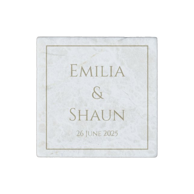 Elegant Gold Writing Marble Magnet Wedding Favor (Front)