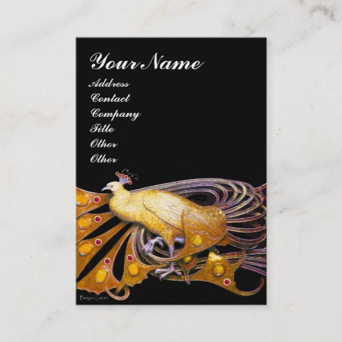 ELEGANT GOLD YELLOW PEACOCK FASHION JEWEL IN BLACK BUSINESS CARD