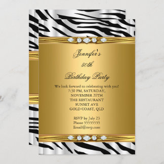 Elegant Gold Zebra Black Silver Diamond Birthday 2 Invitation