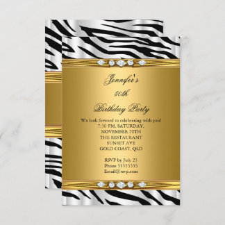 Elegant Gold Zebra Black Silver Diamond Birthday 2 Invitation