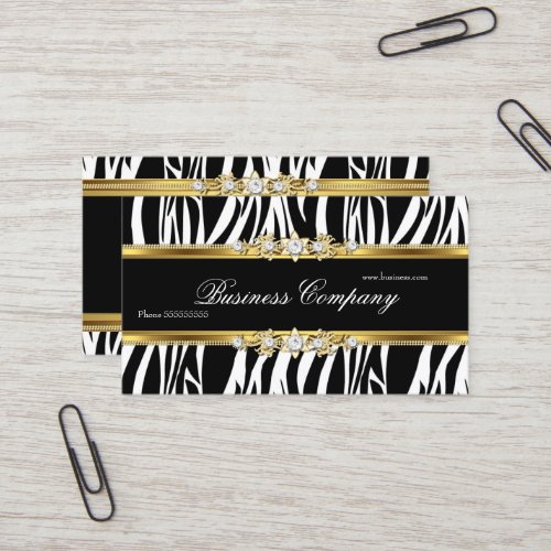 Elegant Gold Zebra Black White Silver ORNATE Business Card