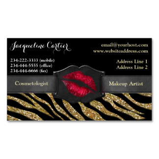 Elegant Gold Zebra Glitter Kiss Cosmetologist Magnetic Business Card
