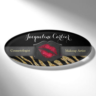 Elegant Gold Zebra Glitter Kiss Name Tag
