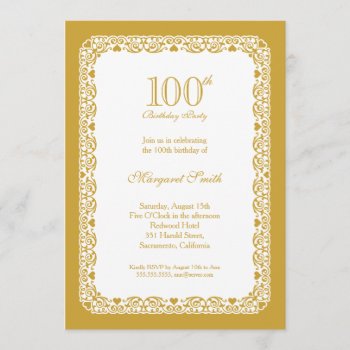 Elegant Golden 100th Birthday Party Invitation by superdazzle at Zazzle