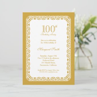 Elegant golden 100th birthday party Invitation | Zazzle