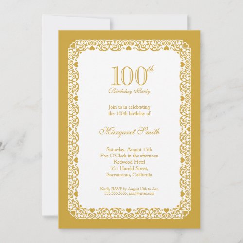 Elegant golden 100th birthday party Invitation