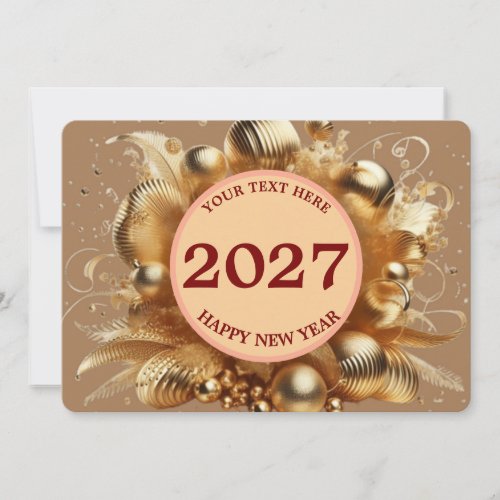 Elegant Golden 2027 Happy New Year Greeting Card