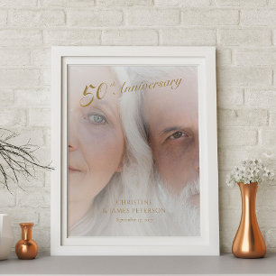 Elegant Golden 50th Anniversary Custom Photo Canvas Print
