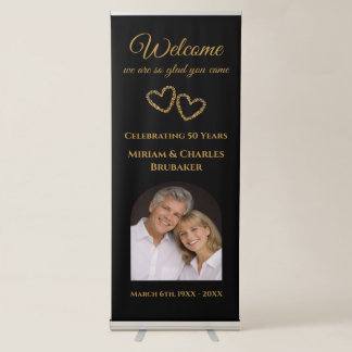 Elegant Golden 50th Anniversary Party Custom Retractable Banner