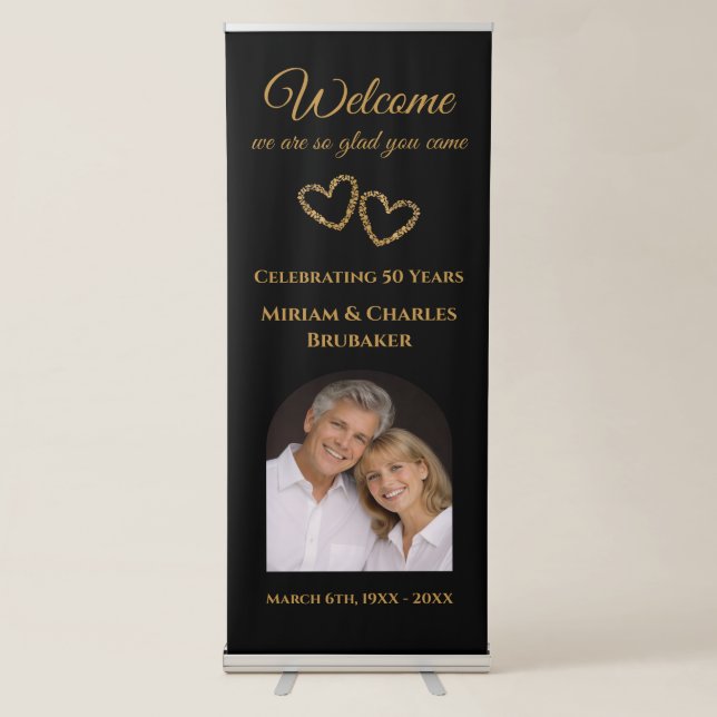 Elegant Golden 50th Anniversary Party Custom Retractable Banner (Front)