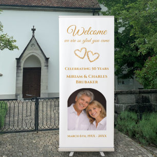 Elegant Golden 50th Anniversary Party Custom Retractable Banner