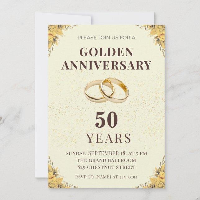 Elegant Golden 50th Wedding Anniversary Invitation (Front)