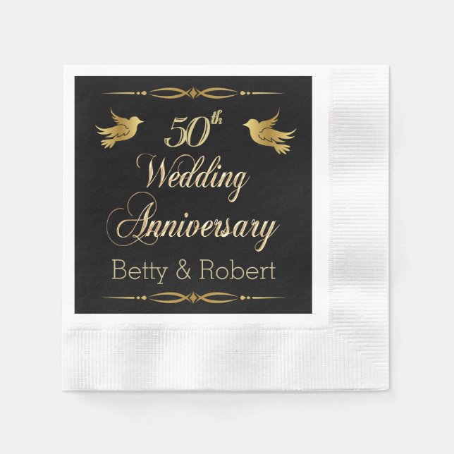 Elegant Golden 50th Wedding Anniversary Paper Napk Napkins (Front)