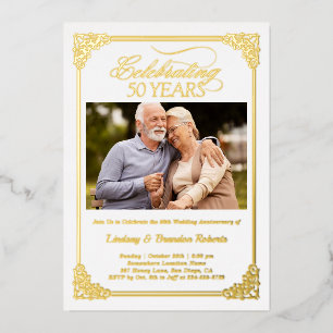 Elegant Golden 50th Wedding Anniversary Photo Foil Invitation