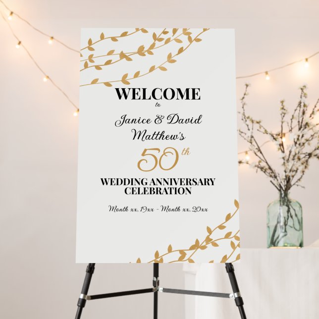 Elegant Golden 50th Wedding Anniversary Welcome Foam Board (In Situ (Stand))