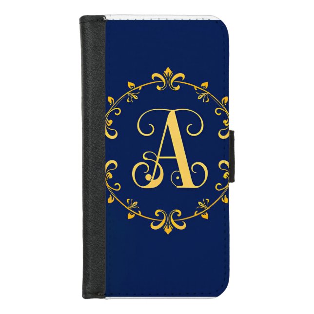 Elegant Golden A Letter Monogram iPhone Wallet Case (Front)