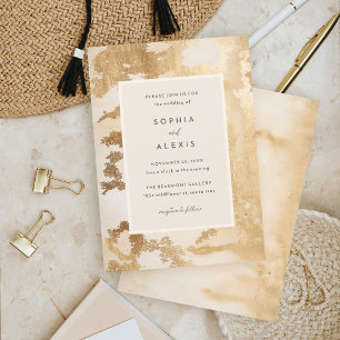 Elegant Golden Abstract Watercolor Wedding Invitation