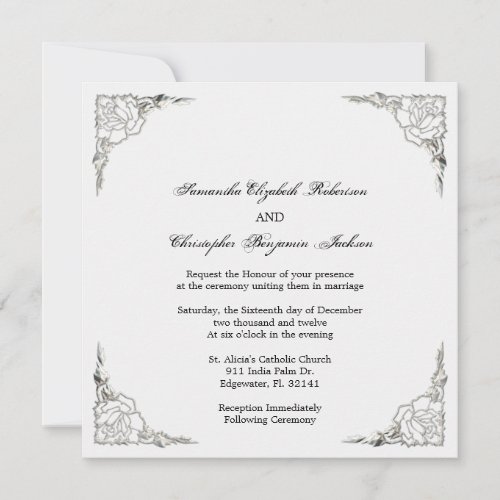 Elegant Golden Accent Silver Wedding Invite