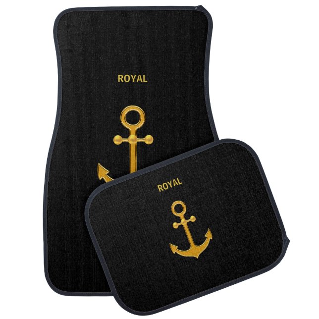 Elegant Golden Anchor on Black Car Floor Mat (Set)