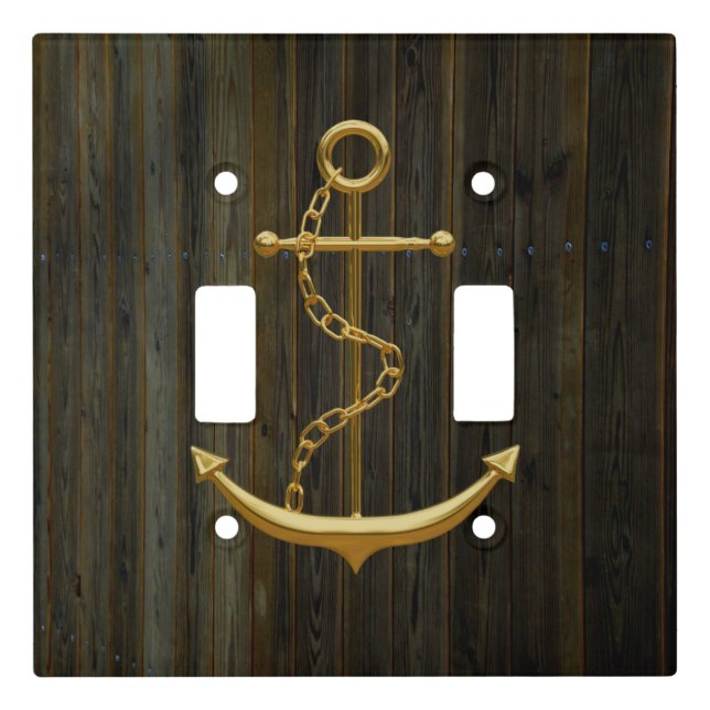 Elegant Golden Anchor Rustic Dock Wood Modern  Light Switch Cover (Front)