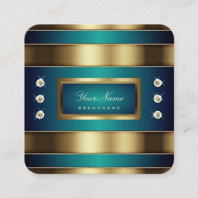 Elegant Golden and Blue Teal Gradient Professional Square Business Card (Front)