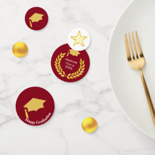 Elegant Golden and Burgundy Graduation Confetti