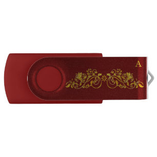 Elegant golden and burgundy with monogram flash drive