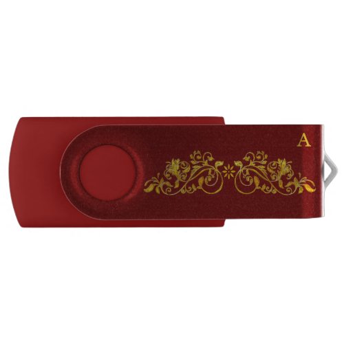 Elegant golden and burgundy with monogram flash drive