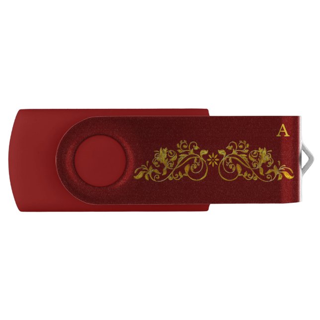 Elegant golden and burgundy with monogram flash drive (Front)