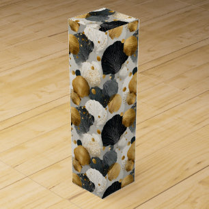 Elegant Golden and Charcoal Scallop Shell Pattern Wine Box