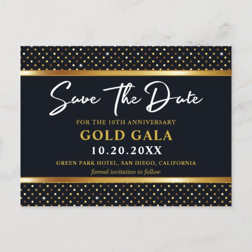 Elegant Golden And Deep Navy Gala Save The Date Postcard