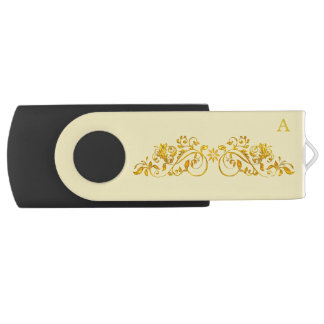 Elegant golden and ivory with monogram flash drive