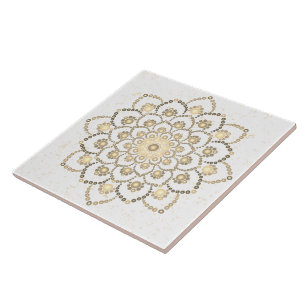 Elegant Golden and White Ceramic Tile