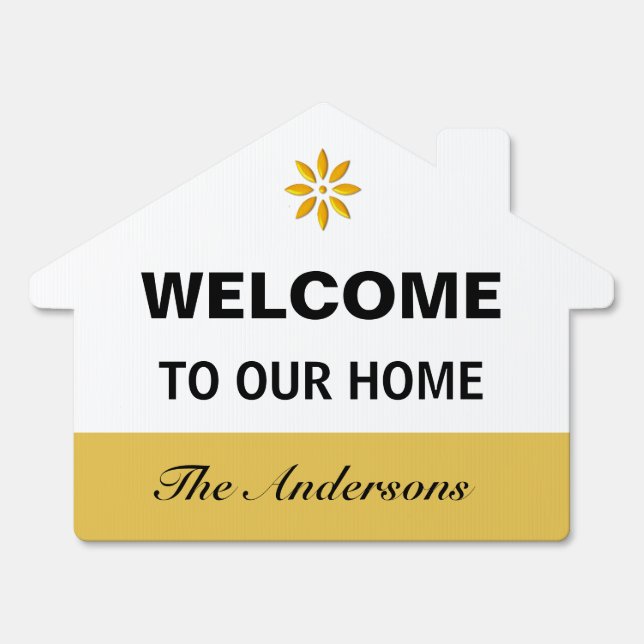 Elegant Golden and White Welcome Home Sign (Front)