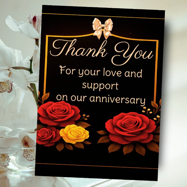 Elegant Golden Anniversary red roses Thank You Card (Creator Uploaded)