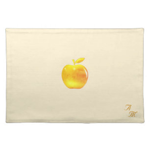 Elegant Golden Apple & Monogram on Beige Cloth Placemat
