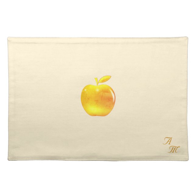 Elegant Golden Apple & Monogram on Beige Cloth Placemat (Front)